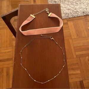 Pink Velvet and Gold Chain Choker